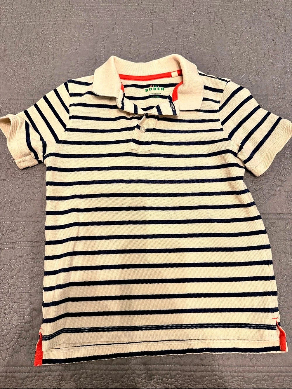 Boden Striped Polo in Cream & Blue Girls 6-7 YRS Like New